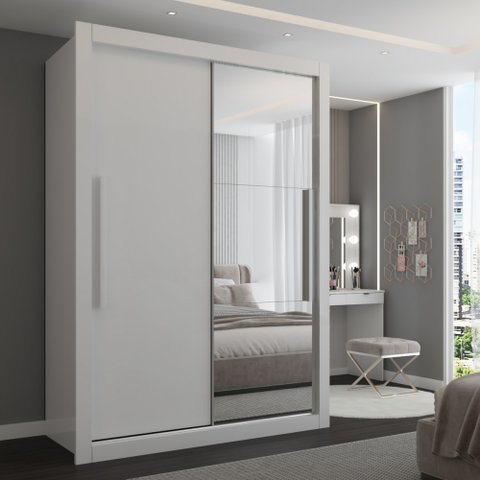 Guarda-roupa Solteiro Cardiff 2 Portas 2 Gavetas com Espelho Branco - Panorama Móveis