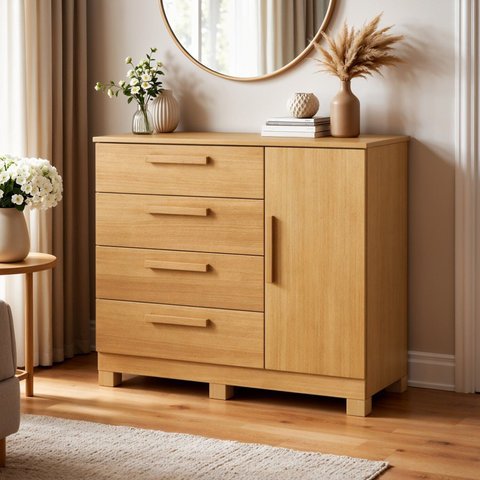 Cômoda para Quarto 4 Gavetas e 1 Porta Sapateira Flora Marrom/Cinamomo