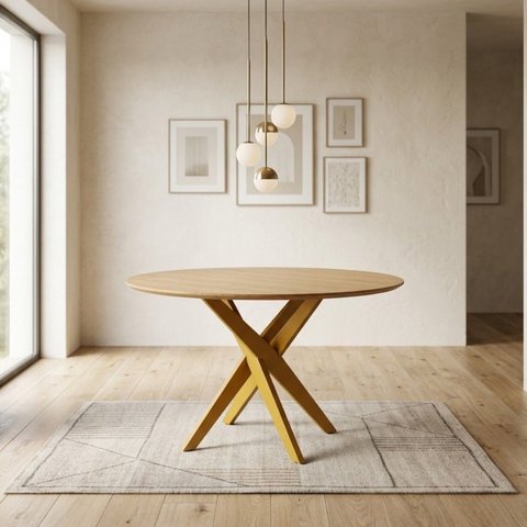 Mesa de Jantar Redonda Madeira Maciça 6 Lugares 130cm Lisboa