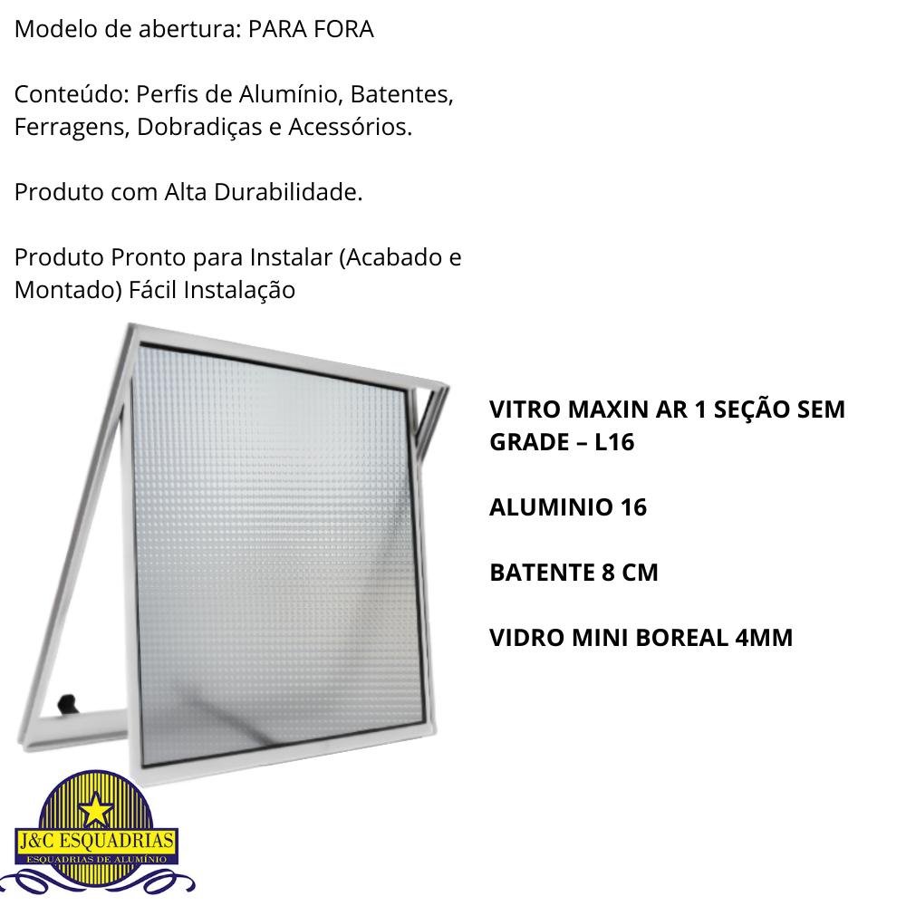 Janela Vitro Max Ar sem Grade de Aluminio Brilhante 60x60 com Vidro Mini Boreal Transparente J&c - 3