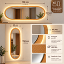 Ver imagem 3 de Painel Espelho Decorativo LED Oval 158 cm Moldura em MDF Carvalho - Dalla Costa