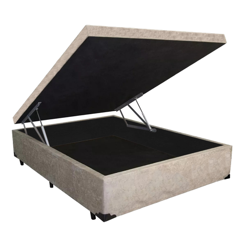 Base Box Baú Casal em Suede Bege com Pistão a Gás - 138x188