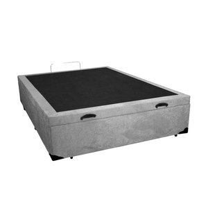 Base Box Baú Casal Blindado Suede Cinza 138x188x41cm