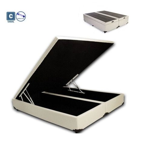 Base Box Baú Casal Bi Partida em Corino Bege com Pistão A Gás - 138x188