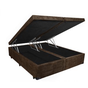 Base Box Baú Casal Pistão a Gás Marrom Suede Bipartido - 138x188