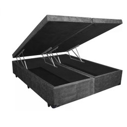 Cama Box Baú Queen Size com Baú Pistão a Gás Suede Bipartido - 158x198 - 2