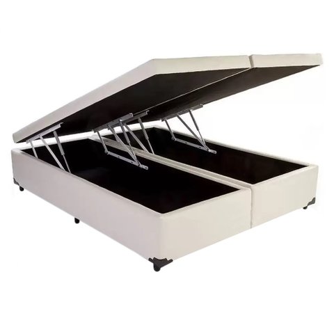 Base Box Baú King Bipartida em Corino Bege com Pistão a Gás - 41x193x203cm