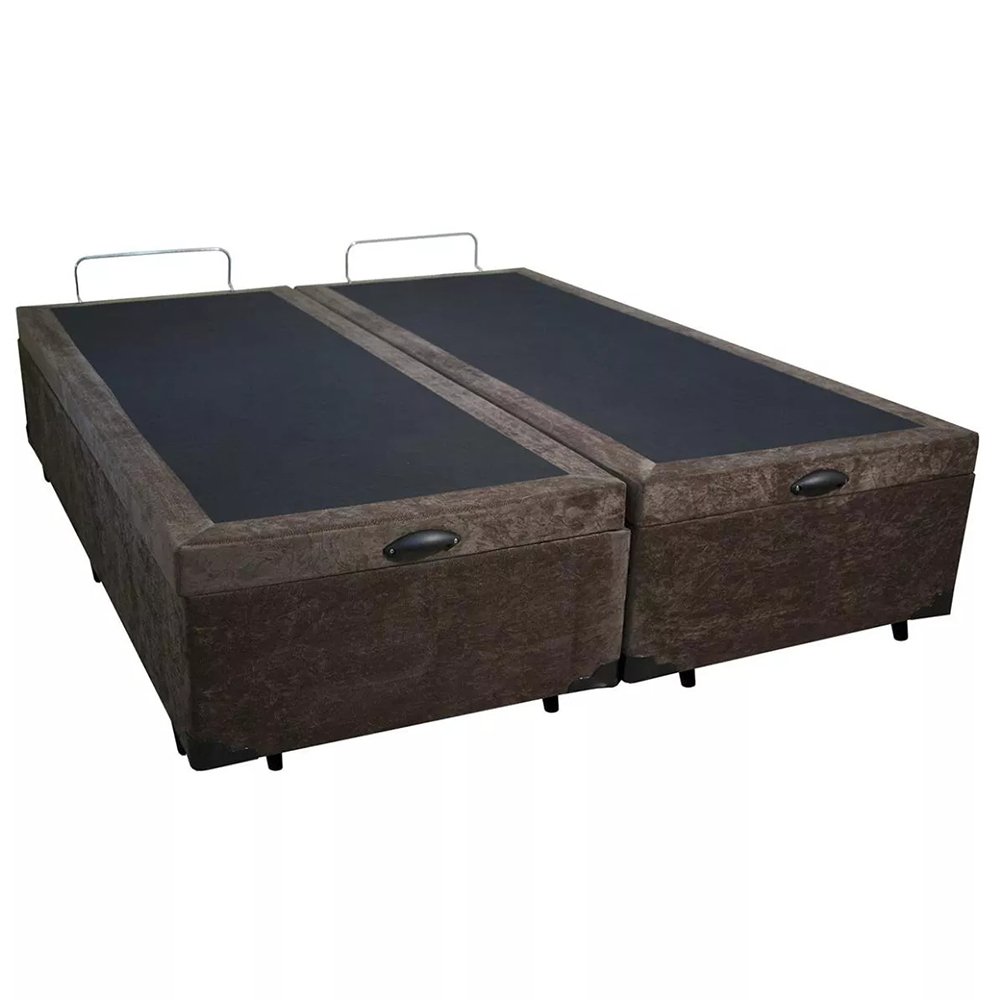 Base Box Baú King Blindado Bipartido Suede Marrom 193x203x41cm - 3