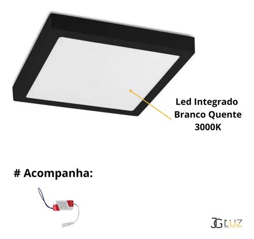 Painel Plafon Sobrepor Aluminio 24w Led 3000k - Pto - Branco Quente 3000k - 2