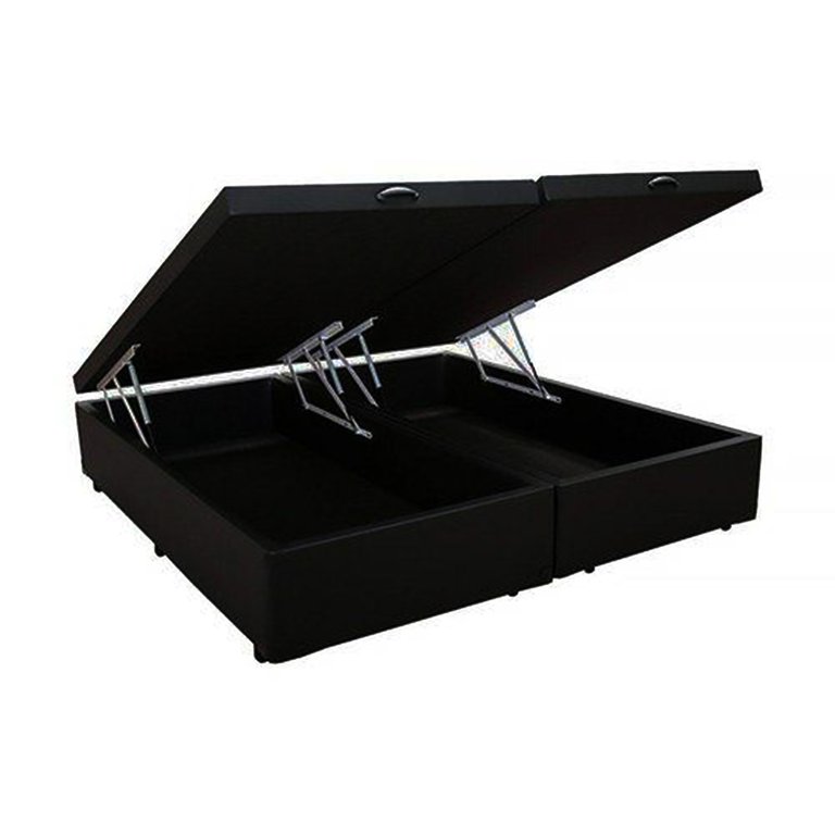 Base Box Baú Casal Bipartido Acolchoes Suede Preto 41x138x188