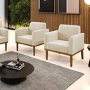 Ver imagem 2 de Kit 2 Poltronas Base de Madeira Fixa Castanho Marisa Suede D03 - D'Rossi Bege