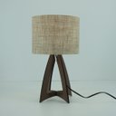 Ver imagem 3 de Abajur Base Madeira Marrom e Cúpula Revestida com Tecido Linho