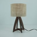 Ver imagem 2 de Abajur Base Madeira Marrom e Cúpula Revestida com Tecido Linho