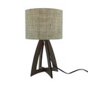 Ver imagem 1 de Abajur Base Madeira Marrom e Cúpula Revestida com Tecido Linho