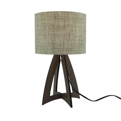 Abajur Base Madeira Marrom e Cúpula Revestida com Tecido Linho