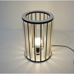 Abajur Tubular Madeira Branco e Preto 35cm - 3