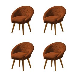 Kit 4 Poltronas Decorativa Canastra Estofada Veludo Laranja Terracota Pés Palito em Madeira Maciça - 1