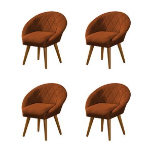 Kit 4 Poltronas Decorativa Canastra Estofada Veludo Laranja Terracota Pés Palito em Madeira Maciça