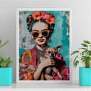 Ver imagem 2 de Quadro Frida Kahlo com Pinscher 24x18cm:moldura Branca