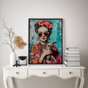 Ver imagem 1 de Quadro Frida Kahlo com Pinscher 24x18cm:moldura Branca