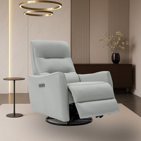 Poltrona do Papai Reclinável Sala de Estar Plaza Usb e Usb-c Gira Balança Couro Cinza Claro G40 - Gr