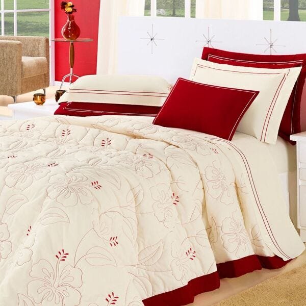Cobre Leito Belle 5 peças Queen 2,60m X 2,40m - Palha Tabaco - Palha/Vermelho Menor preço em Cobre Leito Belle 5 peças Queen 2,60m X 2,40m - Palha Tabaco - Palha/Vermelho