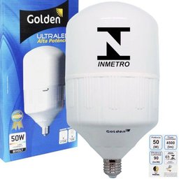 Lâmpada LED E27 Bulbo 50W Alta Potência Golden 3935 Ultraled Branco Frio 6500K 4500 Lm Bivolt - 1