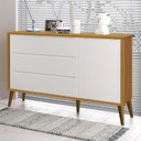 Ver imagem 2 de Cômoda Infantil 1 Porta e 3 Gavetas Theo Retrô Branco/Savana com Pés Amadeirado - Reller Móveis