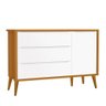 Cômoda Infantil 1 Porta e 3 Gavetas Theo Retrô Branco/Savana com Pés Amadeirado - Reller Móveis - 1