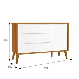 Cômoda Infantil 1 Porta e 3 Gavetas Theo Retrô Branco/Savana com Pés Amadeirado - Reller Móveis - 4 Cômoda Infantil 1 Porta e 3 Gavetas Theo Retrô Branco/Savana com Pés Amadeirado - Reller Móveis - 4