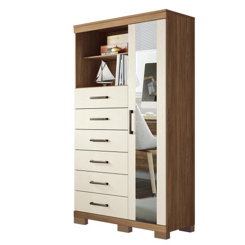 Comoda Multiuso 1 porta 6 gavetas com Espelho e Pes Maraba Santos Andira