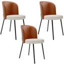 Ver imagem 2 de Kit 3 Cadeiras Sala de Jantar Estofada Gavi L02 Couríssimo Camel Linho Cru - Lyam Decor