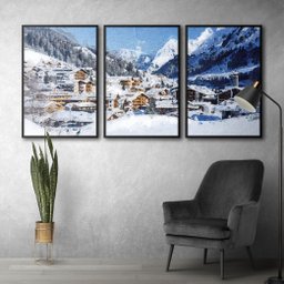 Quadros Premium Textura CX Alta Cidade na Neve 40x60 3Un - Moldura Preta - 3