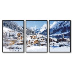 Quadros Premium Textura CX Alta Cidade na Neve 40x60 3Un - Moldura Preta - 2
