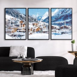 Quadros Premium Textura CX Alta Cidade na Neve 40x60 3Un - Moldura Preta - 4