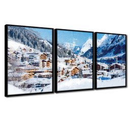 Quadros Premium Textura CX Alta Cidade na Neve 40x60 3Un - Moldura Preta - 1