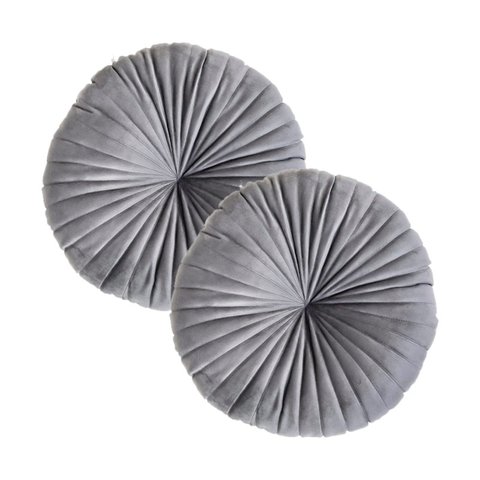 2 Almofadas Redondas Rendy em Veludo 40 Cm Cor:cinza Claro