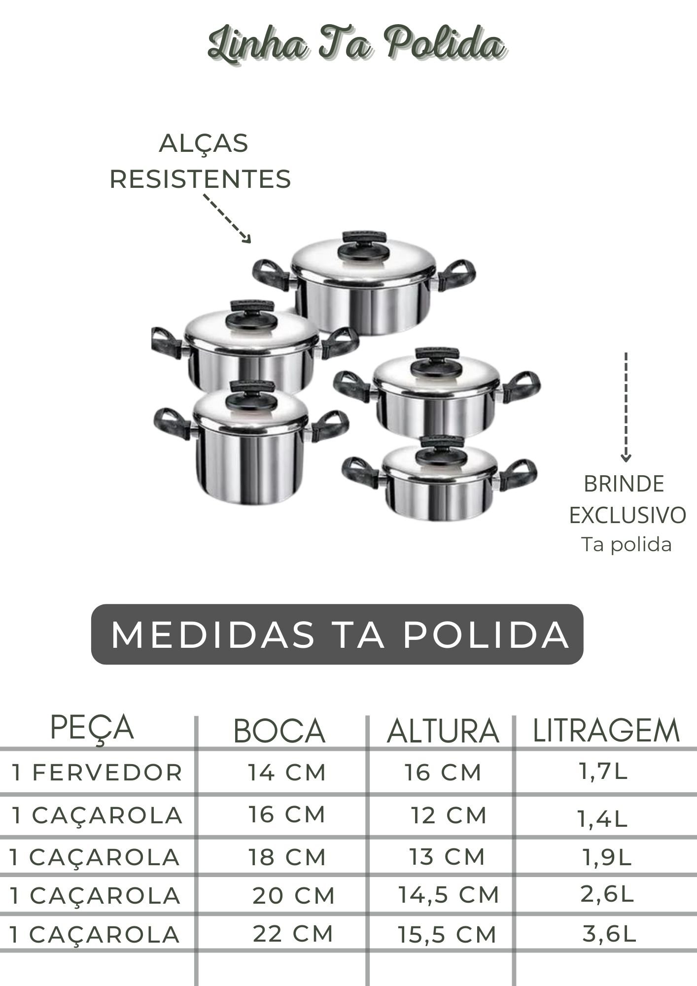 Jogo de Panelas 5 Peças Caldeirão Aluminio Polido Remaza - 3