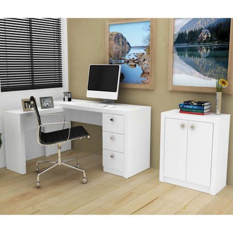Conjunto de Escritório com Escrivaninha 02 pç CJ43018-021 Tecno Móbili - Branco