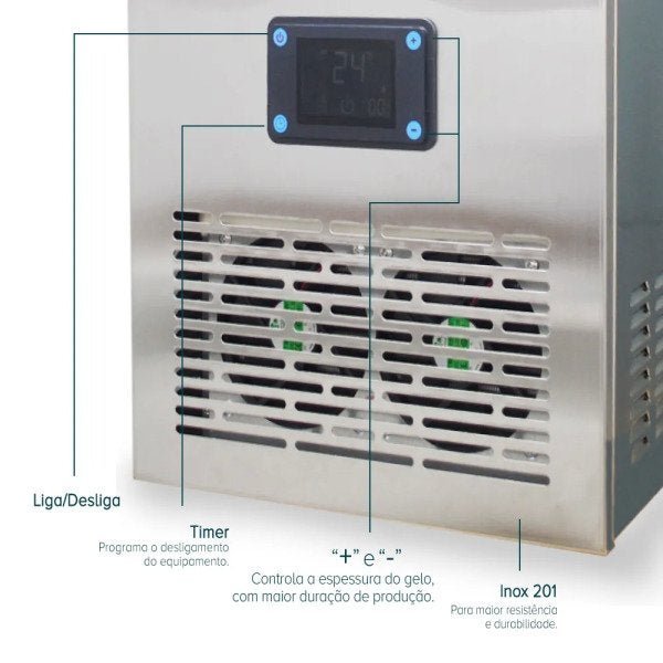 Máquina de Gelo Thermo Ice TH30 - 30kg/dia - 220V - Thermomatic – Timer - Inox – Gelo em cubo  - 5
