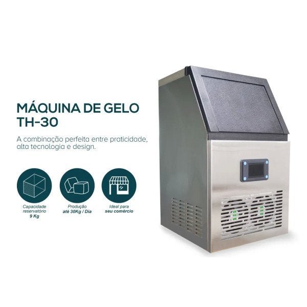 Máquina de Gelo Thermo Ice TH30 - 30kg/dia - 220V - Thermomatic – Timer - Inox – Gelo em cubo  - 7