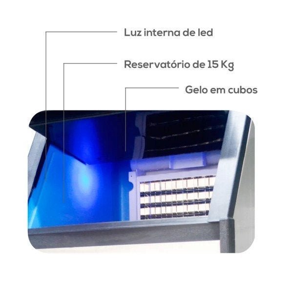 Máquina de Gelo Thermo Ice TH50 - 50kg/dia - 220V – Thermomatic – Inox – Timer - Gelo em  - 6