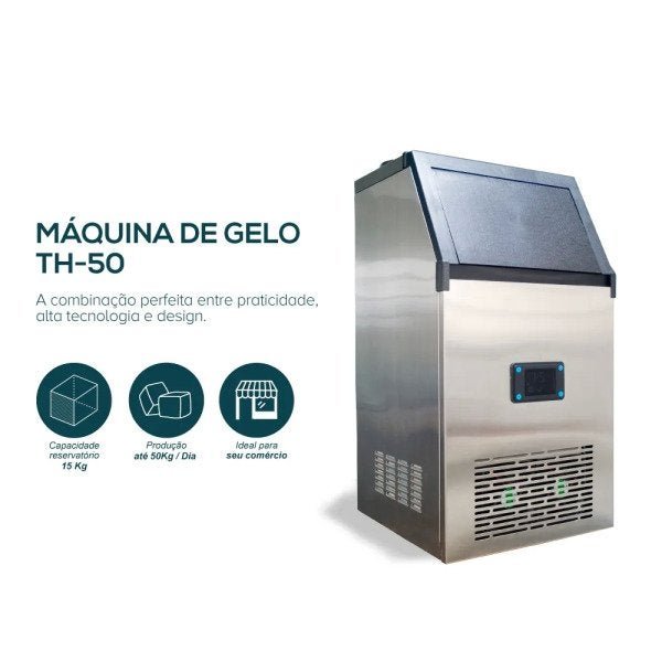 Máquina de Gelo Thermo Ice TH50 - 50kg/dia - 220V – Thermomatic – Inox – Timer - Gelo em  - 7