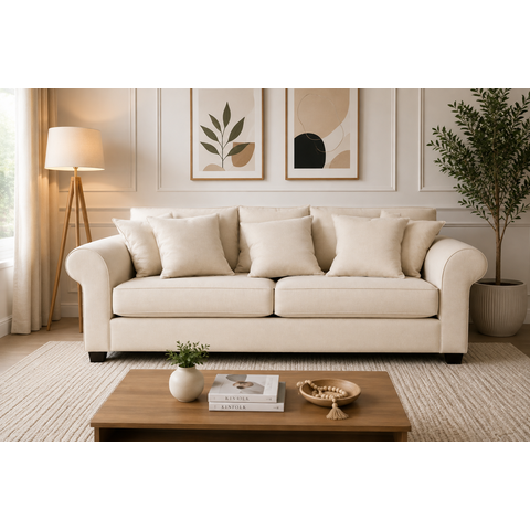 Sofá de 3 Lugares Revestimento Sarja Creme, 2,00m