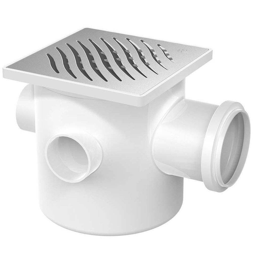 Caixa Sifonada Porta Grelha Prata e Grelha Inox Quadrado Tigre  - 1