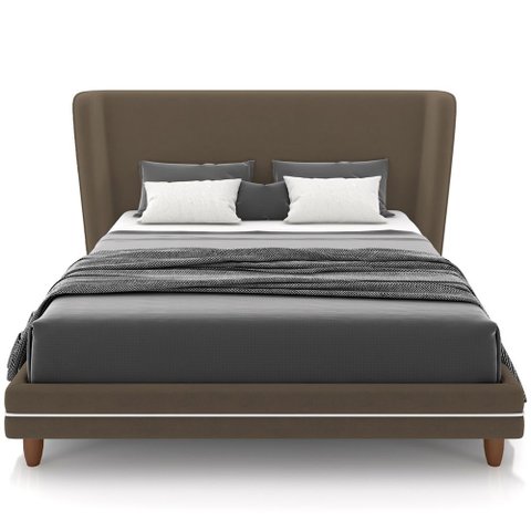 Cabeceira Queen Nilo 160cm com Cama Pés Madeira Suném P05 Veludo Marrom - Lyam Decor
