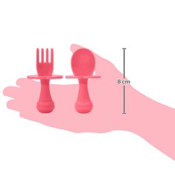 Kit Talheres de Treinamento Buba Colher e Garfo para Bebê com Escudo Limitador Rosa - 3