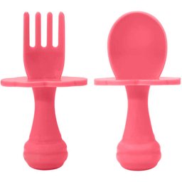 Kit Talheres de Treinamento Buba Colher e Garfo para Bebê com Escudo Limitador Rosa - 1