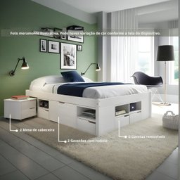 Cama Casal Multifuncional Madeira Maciça 6 Gavetas Charme - 3 Cama Casal Multifuncional Madeira Maciça 6 Gavetas Charme - 3