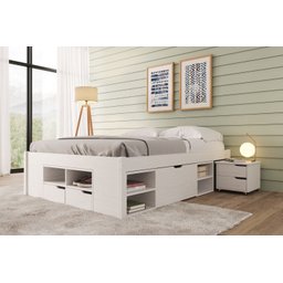 Cama Casal Multifuncional Madeira Maciça 6 Gavetas Charme - 1 Cama Casal Multifuncional Madeira Maciça 6 Gavetas Charme - 1